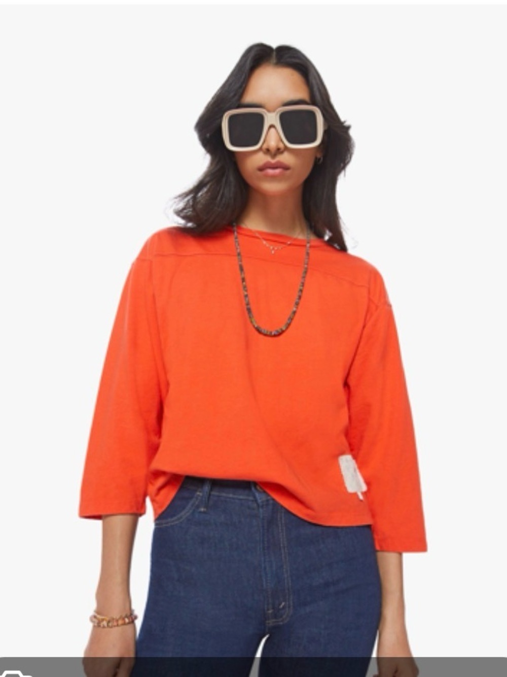 Mother The Footballer Tee XS Orange Jersey Retro Kitschy Sporty 70s Chic Casual